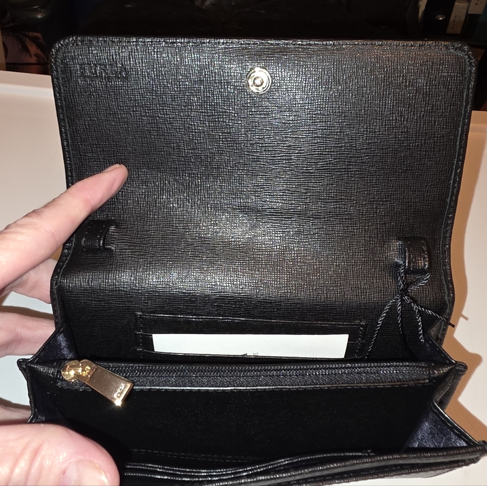 Furla Black Leather Wallet With Crossbody Strap - Picture 12 of 12